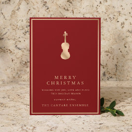 Simple Elegant Gold Violin Musical Christmas Julkort