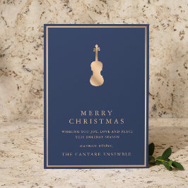 Simple Elegant Gold Violin Musical Christmas Julkort