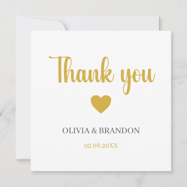 Simple Elegant Gold Wedding Thank You Note Card Tack Kort (Framsida)