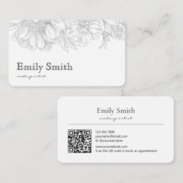 Simple Elegant Gray Floral Line Art QRCode Visitkort