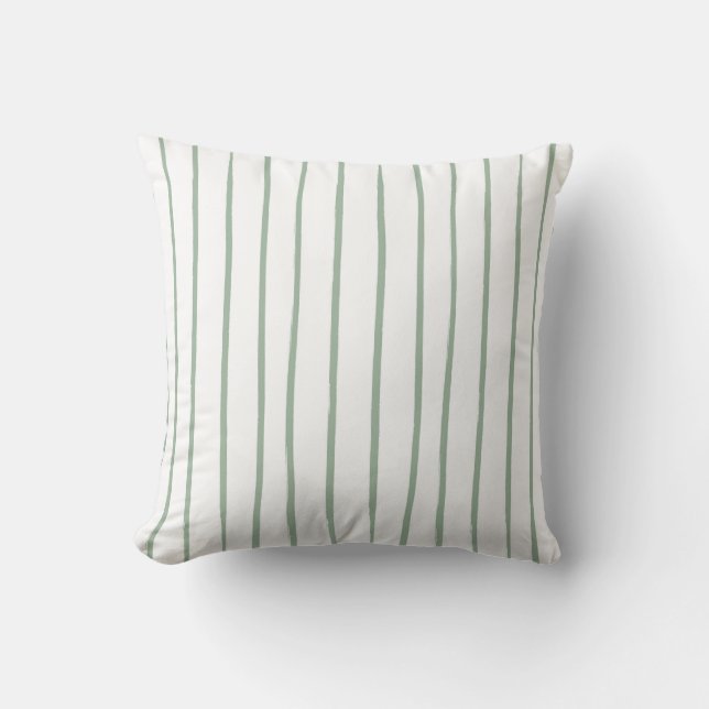 Simple Elegant Green And White Stripe Pattern. Kudde (Framsida)