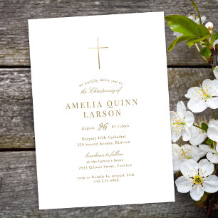 Simple Elegant Guld Kor Christening Inbjudningar