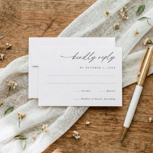 Simple Elegant Handwriting Wedding OSA Kort (modern handwriting wedding rsvp card minimalist elegant script mail back response card)