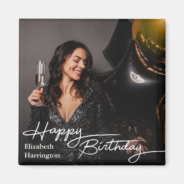 Simple Elegant Happy Birthday Photo Magnet (Framsidan)