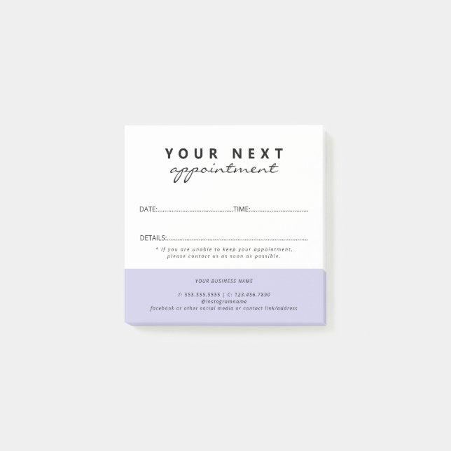 Simple Elegant Lilac White Salon Appointment Post-it Block (Framsida)
