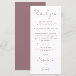 Simple Elegant Mauve Bröllop Tack Place Card Meny