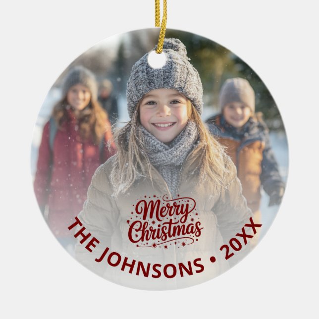 Simple Elegant Merry Christmas Photo Card Gradient Julgransprydnad Keramik (Framsidan)