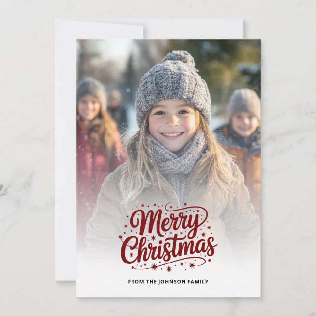 Simple Elegant Merry Christmas Photo Card Gradient Julkort (Framsida)