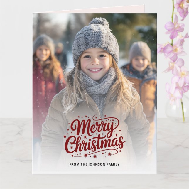 Simple Elegant Merry Christmas Photo Card Gradient Kort (Orkide)