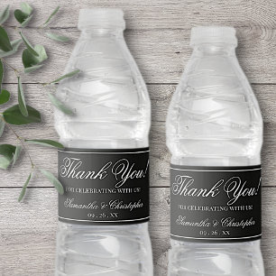 Simple Elegant Minimalist Wedding Thank You Black Vattenflaskor Etikett