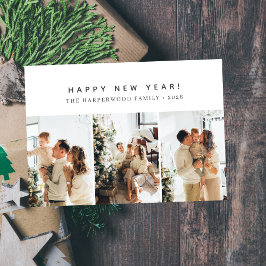 Simple Elegant Modern Happy New Year Three Photo Julkort