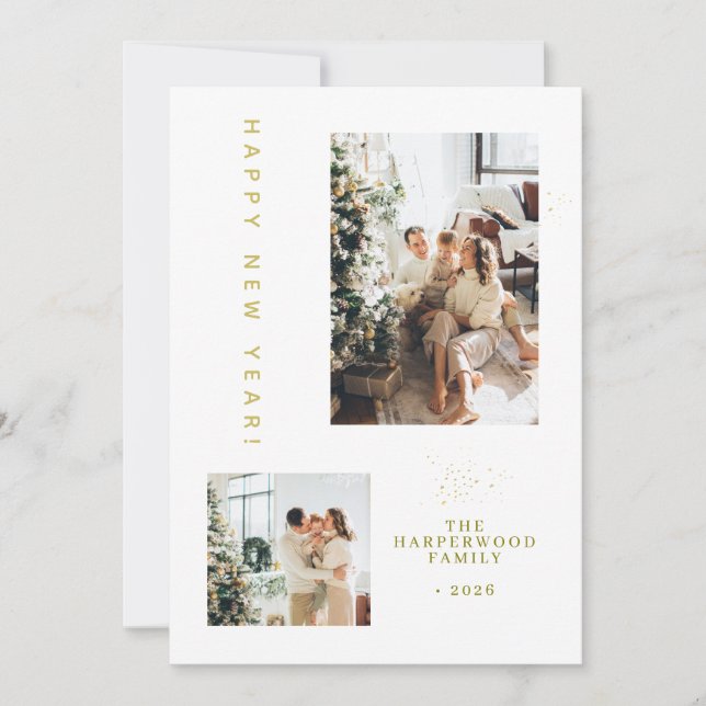 Simple Elegant Modern Happy New Year Two Photo Julkort (Framsida)