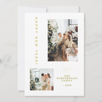 Simple Elegant Modern Happy New Year Two Photo Julkort