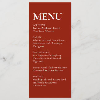 Simple Elegant  Modern Wedding Menu Red  Meny