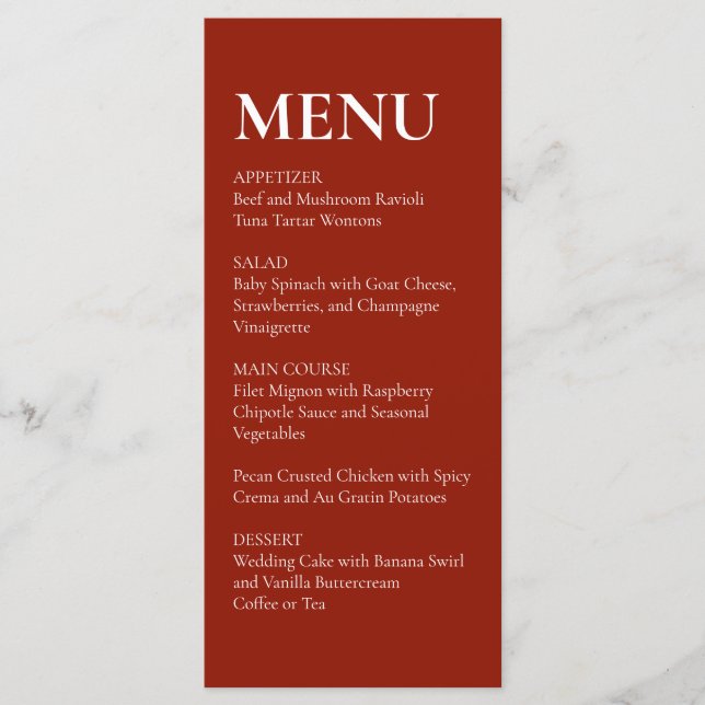 Simple Elegant  Modern Wedding Menu Red  Meny (Framsida)