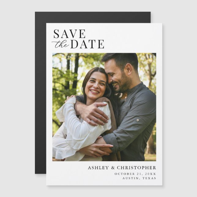 Simple Elegant Photo Wedding Save the Date Magnetisk Inbjudningskort (Fram/baksida)