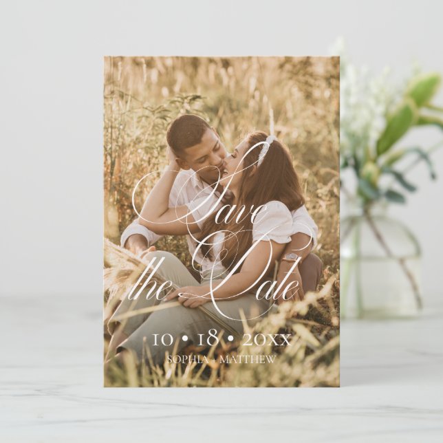 Simple Elegant Photo Wedding Save The Date Spara Datumet (Stående Fram)