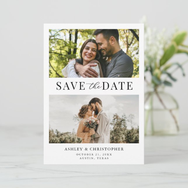 Simple Elegant Photo Wedding Save the Date Spara Datumet (Stående Fram)