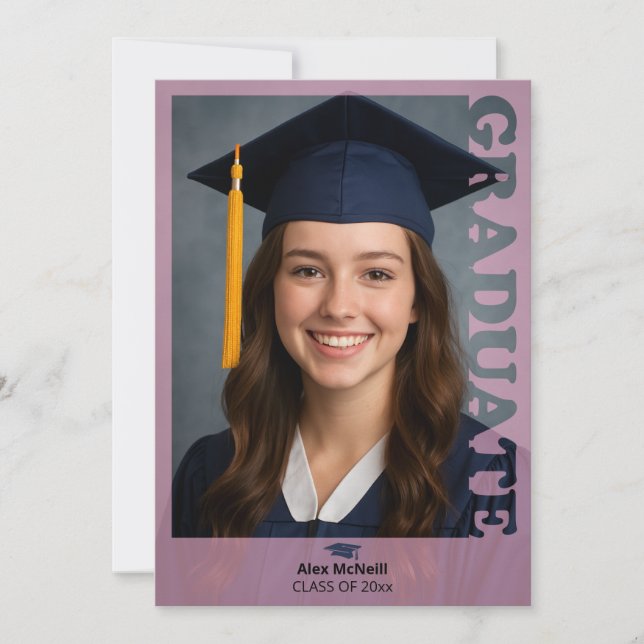 Simple Elegant Pink Photo Template Graduation Inbjudningar (Framsida)