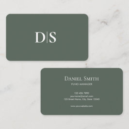 Simple Elegant Professionals Muted Green Initials Visitkort