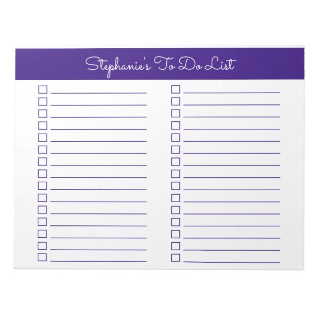 Simple Elegant Purple 8.5x11 Two Column Checklist Anteckningsblock (Framsida)