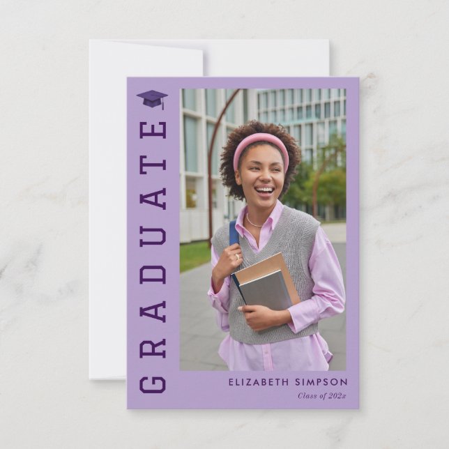 simple elegant purple graduation announcement  tack kort (Framsida)