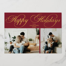 Simple Elegant Red Family Photo Collage Christmas
