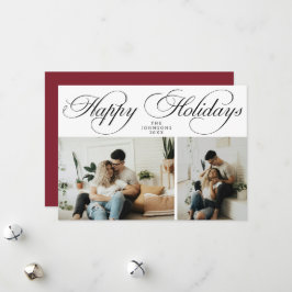 Simple Elegant Red Family Photo Collage Christmas Julkort