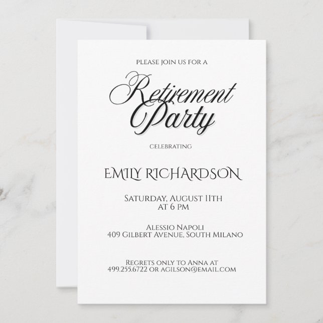 Simple Elegant Retirement Party Invitation Inbjudningar (Framsida)