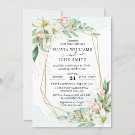 Simple Elegant Rosa Geometric Blommigt - Inbjudan 