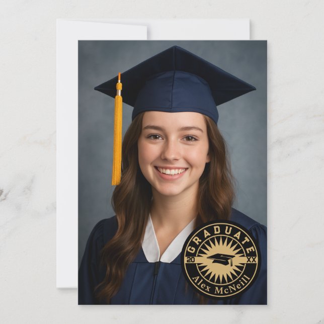 Simple Elegant Round Emblem & Photo Graduation Inbjudningar (Framsida)