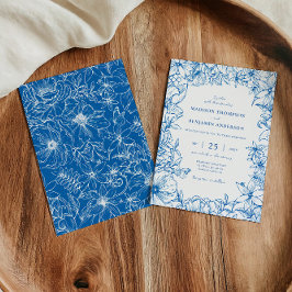 Simple Elegant Royal Blue Floral Garden Wedding Inbjudningar