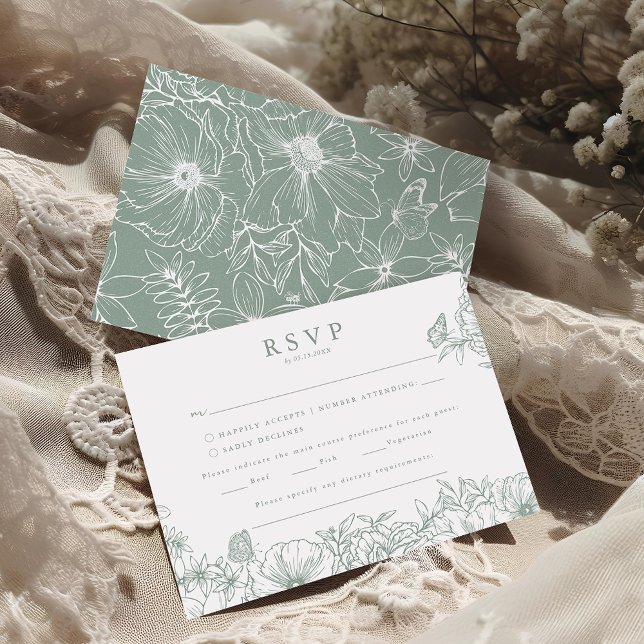 Simple Elegant Sage Green Garden Wedding RSVP Tilläggskort (Skapare uppladdad)