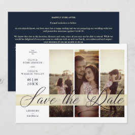 Simple Elegant Script 3 Photos Couple in Navy Spara Datumet