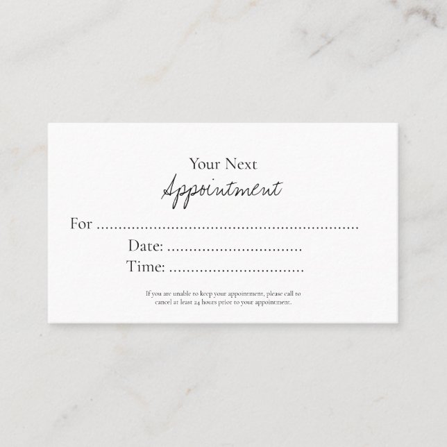 Simple Elegant Script Appointment Card Tidsbeställning Kort (Framsida)