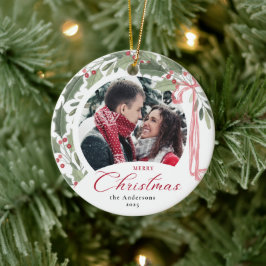 Simple Elegant Script Family Photo Merry Christmas Julgransprydnad Keramik