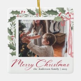 Simple Elegant Script Family Photo Merry Christmas Julgransprydnad Keramik
