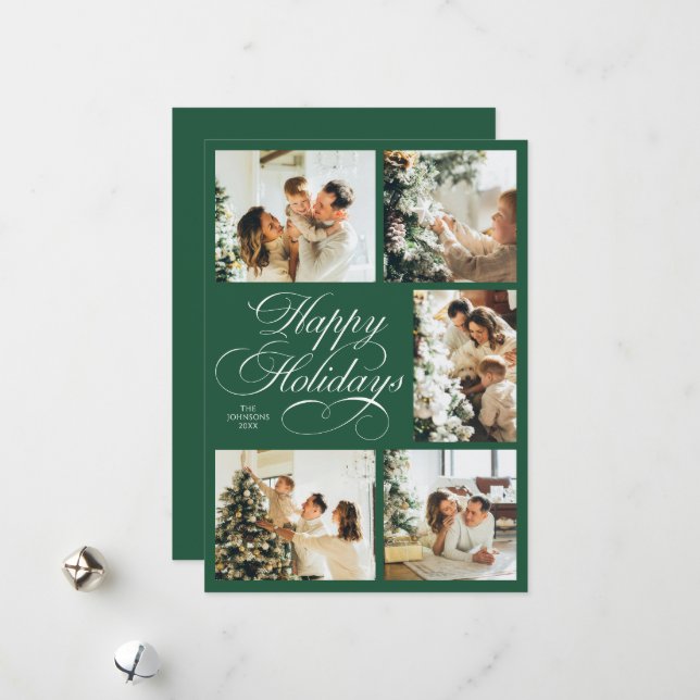 Simple Elegant Script Photo Collage Christmas Julkort (Fram/Back In Situ)