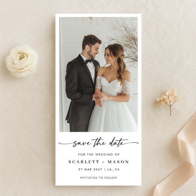 Simple Elegant Script Photo Wedding Bookmark Spara Datumet (Skapare uppladdad)