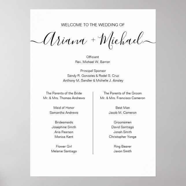 Simple elegant Script Wedding Sign Bridal party Poster (Framsidan)
