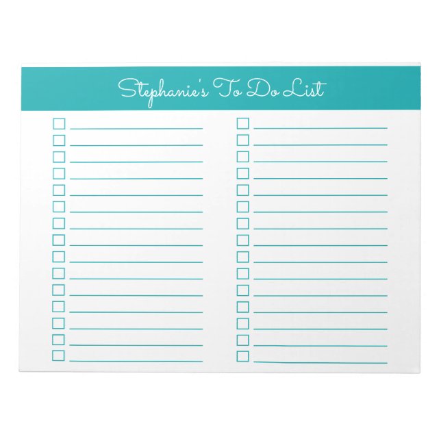 Simple Elegant Teal 8.5x11 Two Column Checklist Anteckningsblock (Framsida)