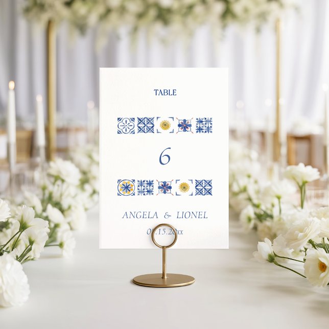 Simple Elegant Tiles Amalfi Coast Italy Wedding Bordsnummer (Skapare uppladdad)