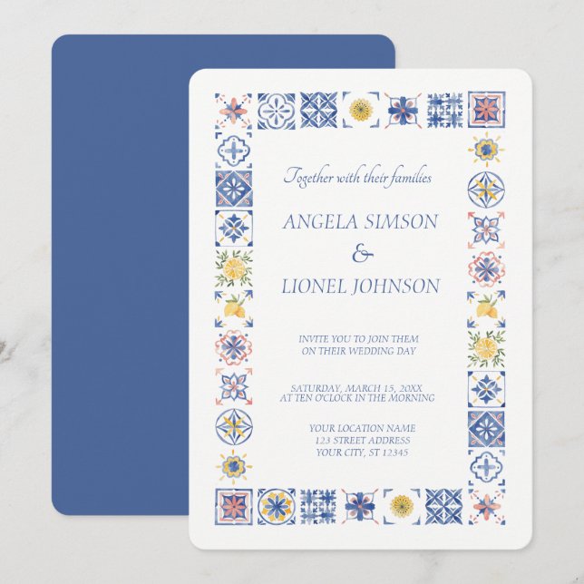 Simple Elegant Tiles Amalfi Coast Italy Wedding Inbjudningar (Fram/baksida)