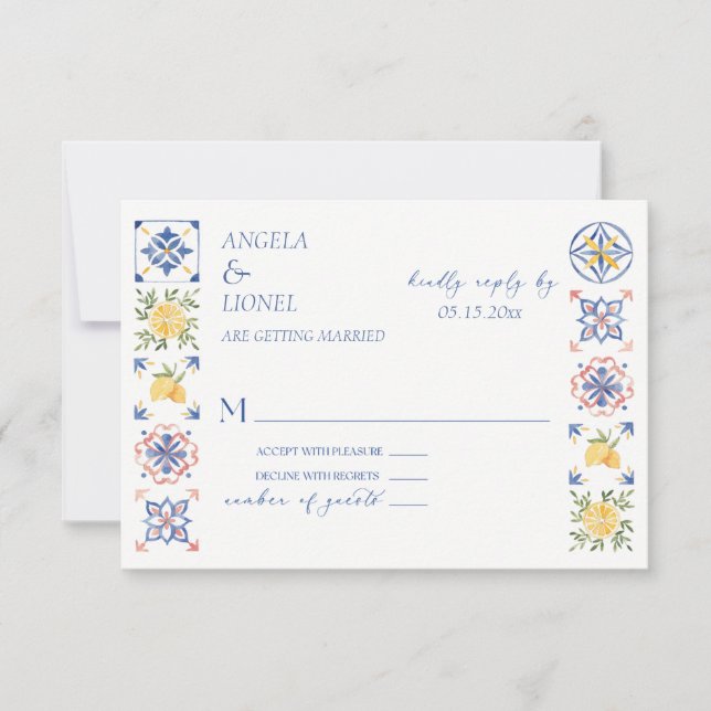 Simple Elegant Tiles Amalfi Coast Italy Wedding OSA Kort (Framsida)
