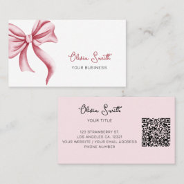 Simple Elegant Typography Pink Bow QR Code Visitkort