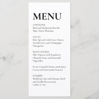 Simple Elegant Wedding Menu Black and White Meny