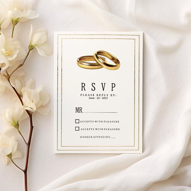 Simple elegant white and gold rings RSVP Inbjudningar (Simple elegant white and gold rings RSVP )
