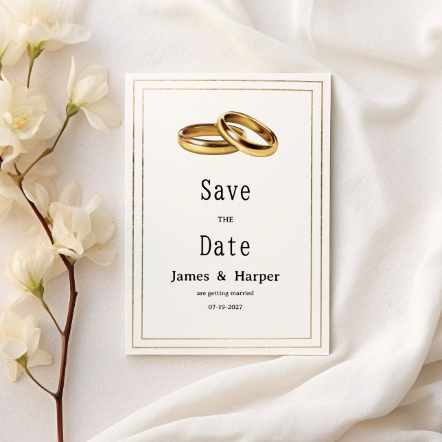 Simple elegant white and gold rings Save the Date Inbjudningar (Simple elegant white and gold rings Save the Date )