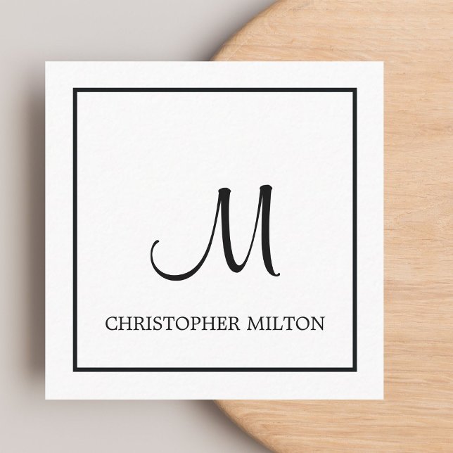 Simple Elegant White Black Monogram Attorney Fyrkantigt Visitkort (Skapare uppladdad)