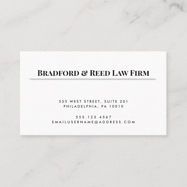 Simple Elegant White Black Professionell Attorney Visitkort (Framsida)